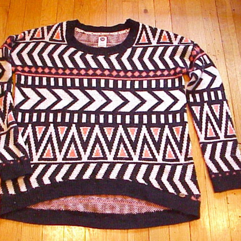 ROXY Oversized Geometric Print Knit Sweater Sz M/MEDIUM Soft, Slouchy w/Logo Tag